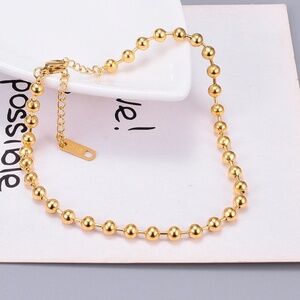 Water Resistant 18KT Gold Simple Bead Chain Bracelet, Gold Bead Chain Bracelet